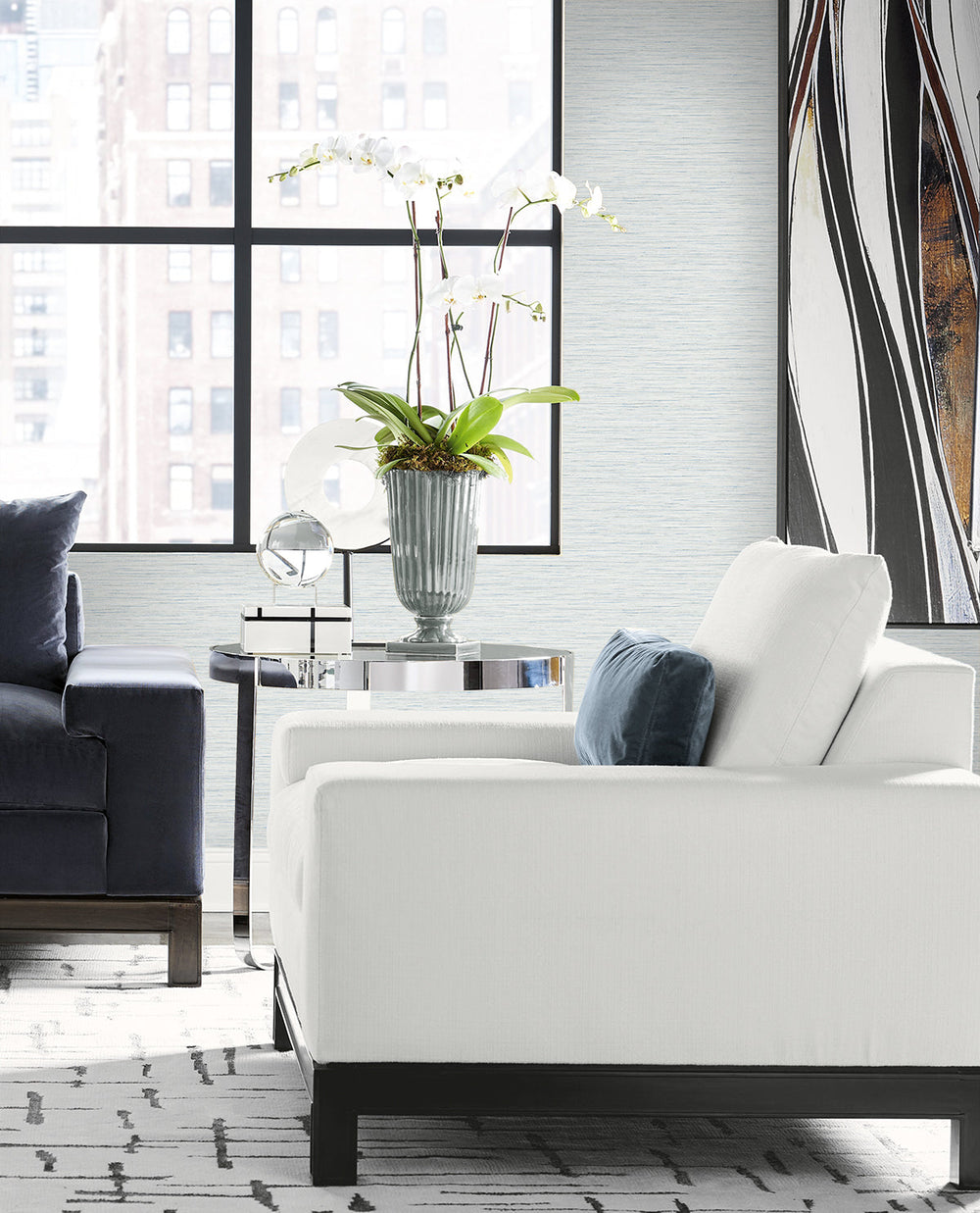 Loe Sanctuary Stria Blue Haze LN41102 by Lillian August Designer Wallpaper