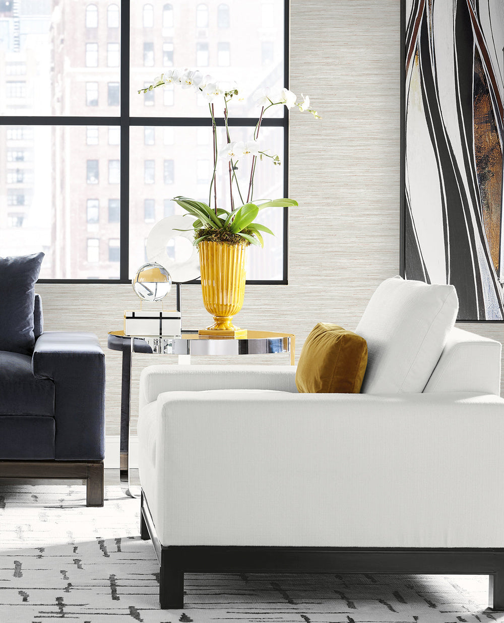 Loe Sanctuary Stria Creamsicle & Alloy LN41106 by Lillian August Designer Wallpaper