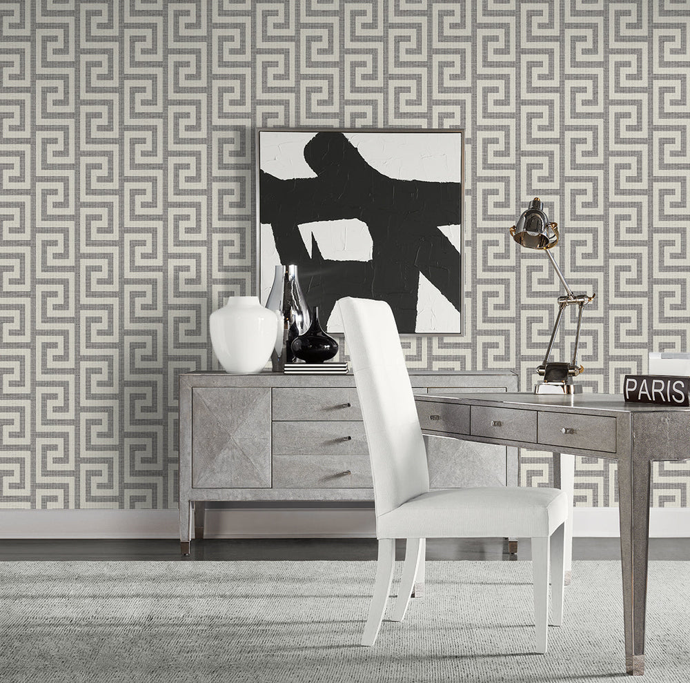 Luna Retreat Greek Key Charcoal LN41200 by Lillian August Designer Wallpaper