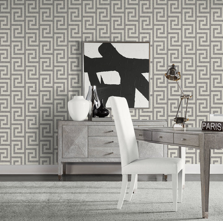 Luna Retreat Greek Key Charcoal LN41200 by Lillian August Designer Wallpaper