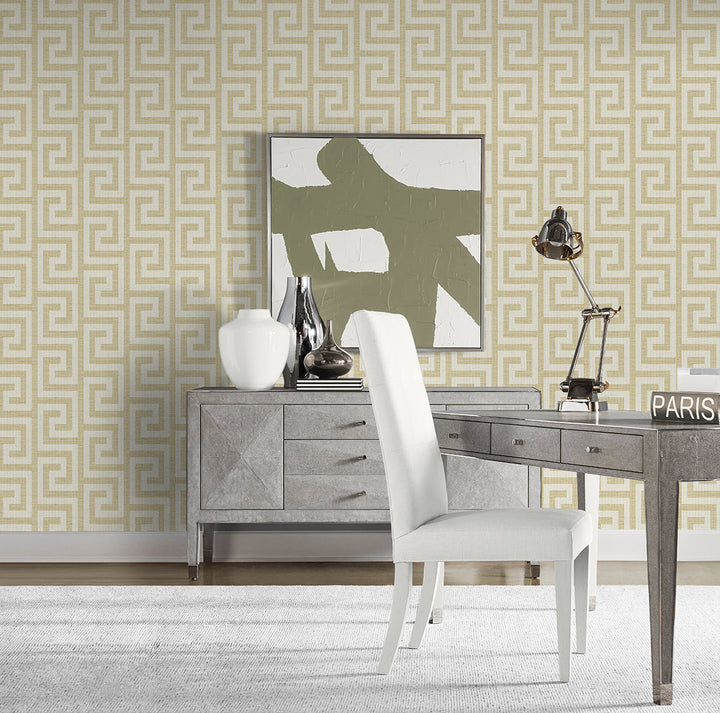 Luna Retreat Greek Key Golden LN41203 by Lillian August Designer Wallpaper
