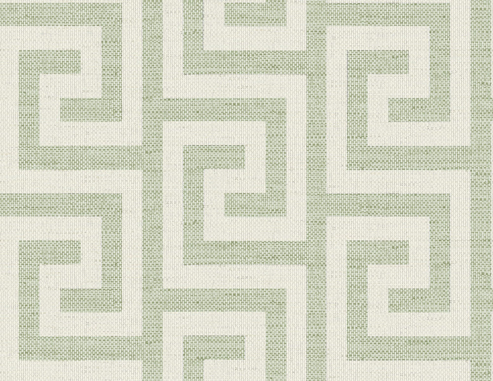 Luna Retreat Greek Key Green Ivy LN41204 by Lillian August Designer Wallpaper