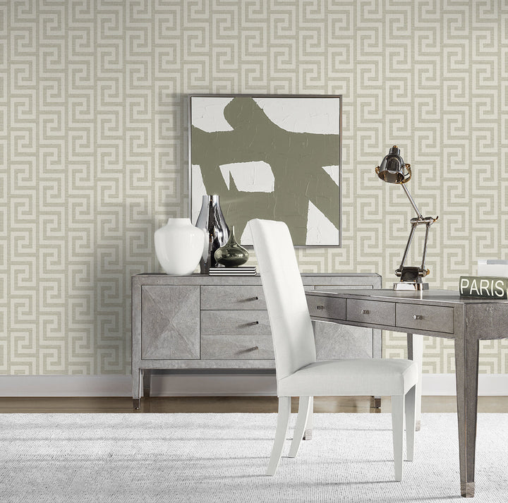 Luna Retreat Greek Key Pavestone LN41207 by Lillian August Designer Wallpaper