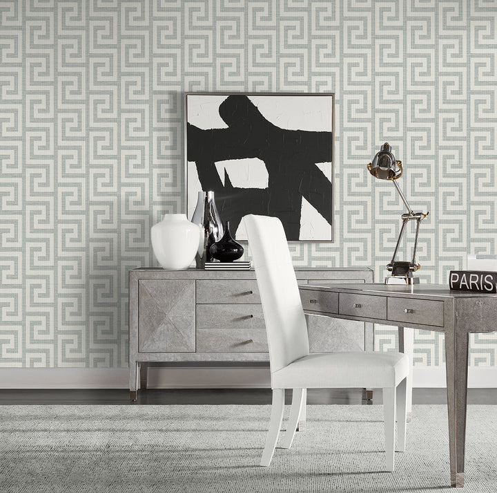 Luna Retreat Greek Key Pewter LN41208 by Lillian August Designer Wallpaper