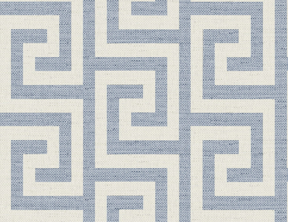 Luna Retreat Greek Key Blue Lake LN41212 by Lillian August Designer Wallpaper