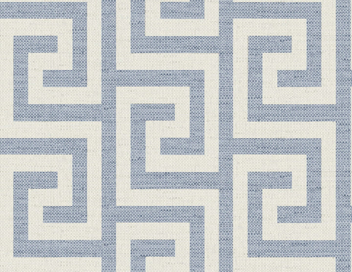 Luna Retreat Greek Key Blue Lake LN41212 by Lillian August Designer Wallpaper