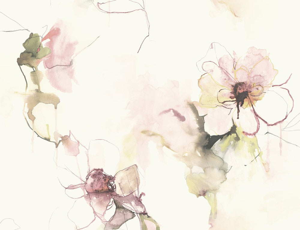 Anemone Watercolor Floral Pink Lemonade and Wine LW50001 by Seabrook Designs Designer Wallpaper