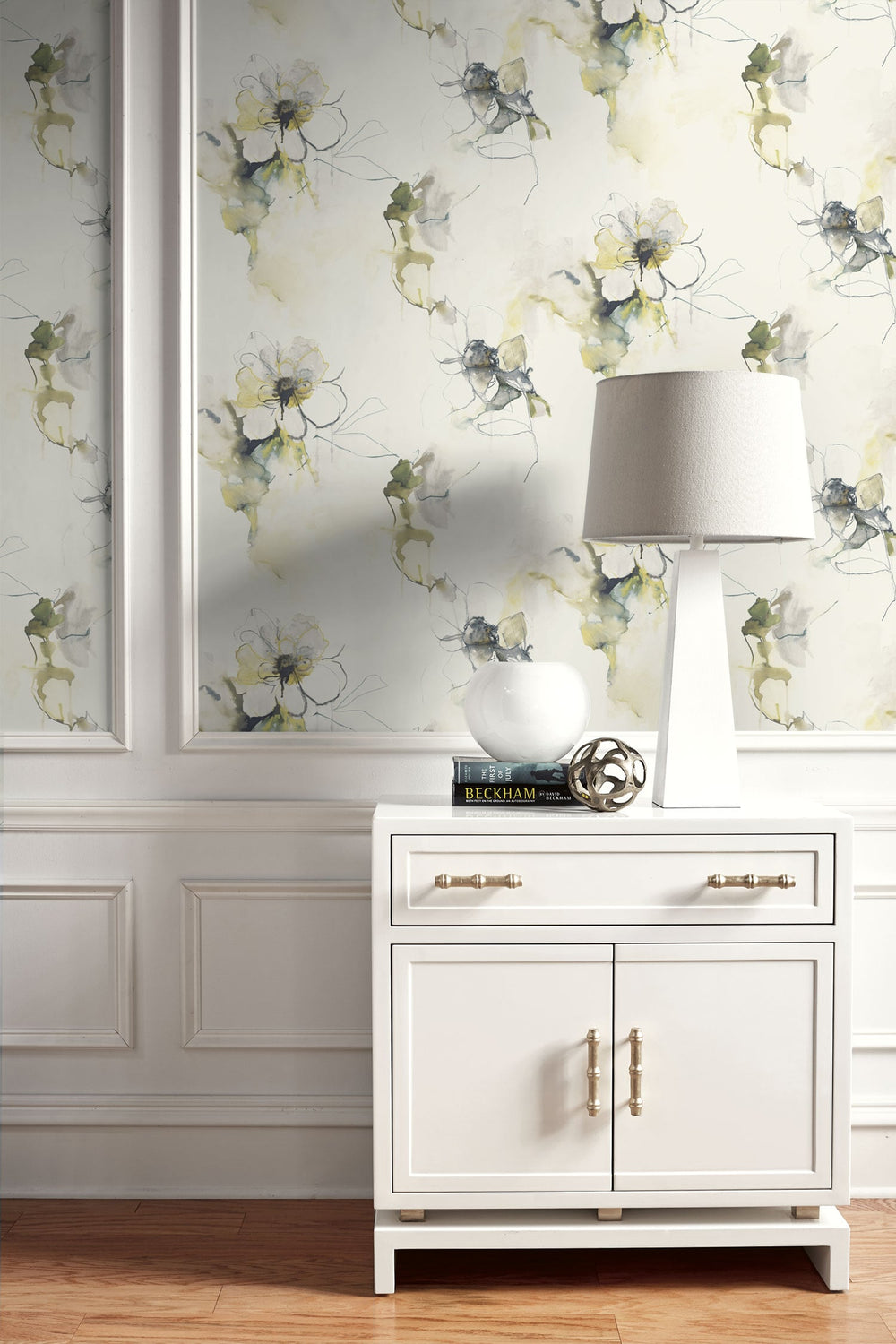 Anemone Watercolor Floral Dark Ash and Canary LW50007 by Seabrook Designs Designer Wallpaper