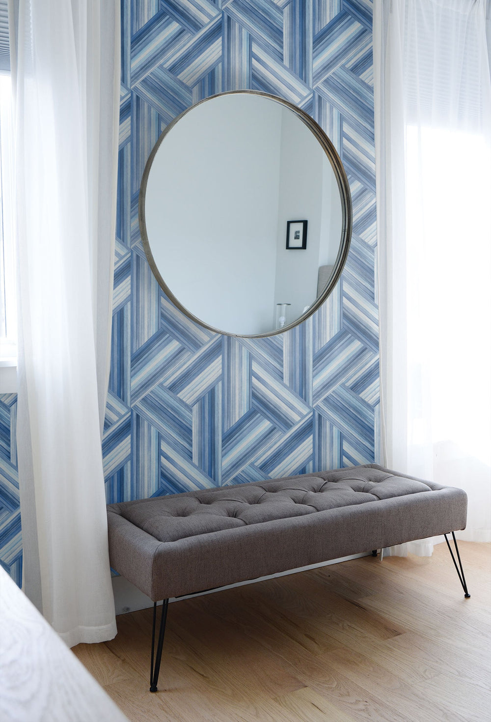 Geo Inlay Denim and Sky Blue LW50102 by Seabrook Designs Designer Wallpaper
