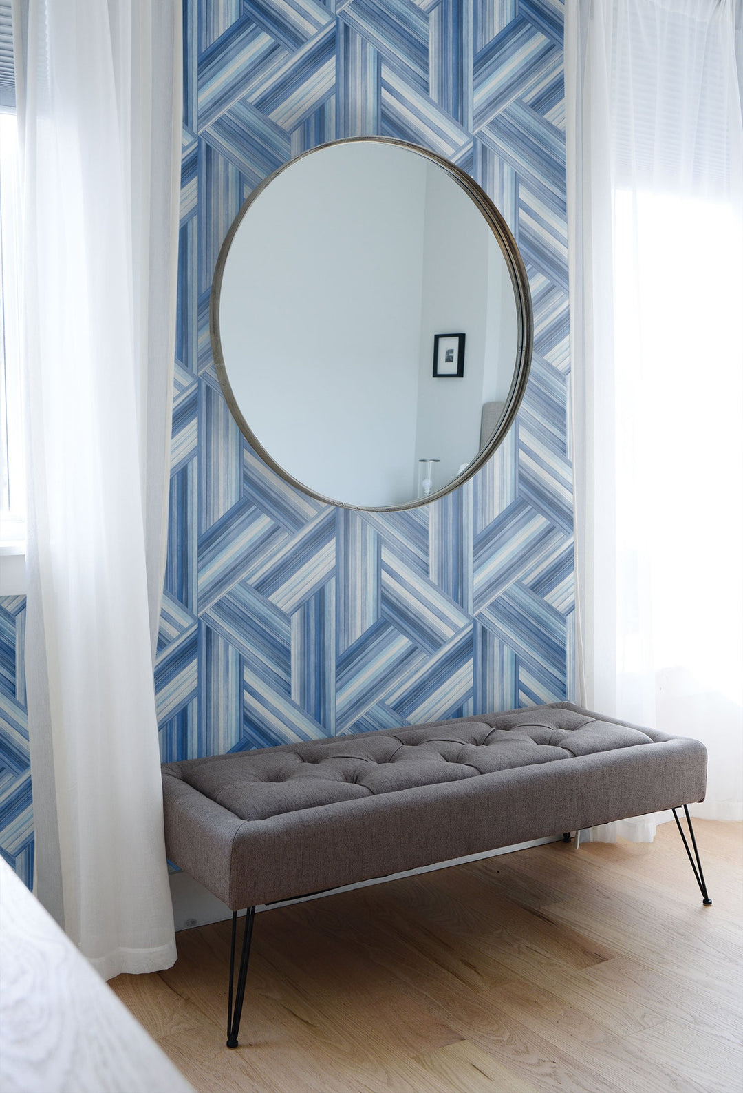 Geo Inlay Denim and Sky Blue LW50102 by Seabrook Designs Designer Wallpaper