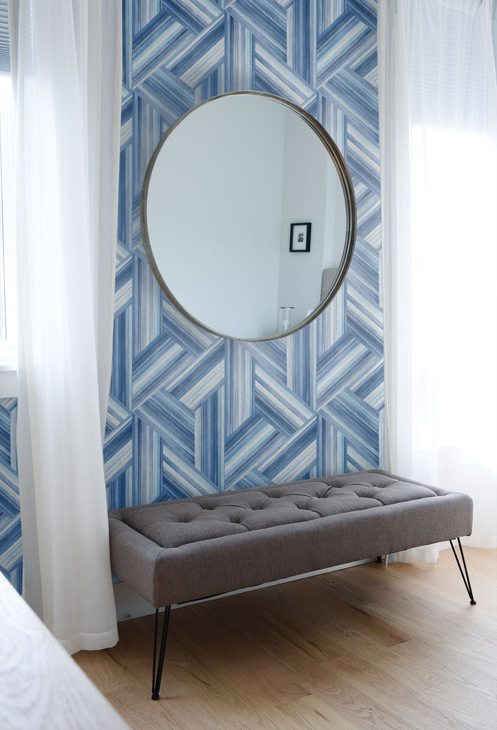 Geo Inlay Denim and Sky Blue LW50102 by Seabrook Designs Designer Wallpaper