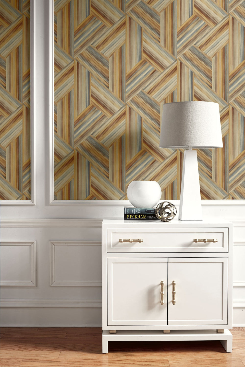 Geo Inlay Saddle Brown and Steel LW50106 by Seabrook Designs Designer Wallpaper
