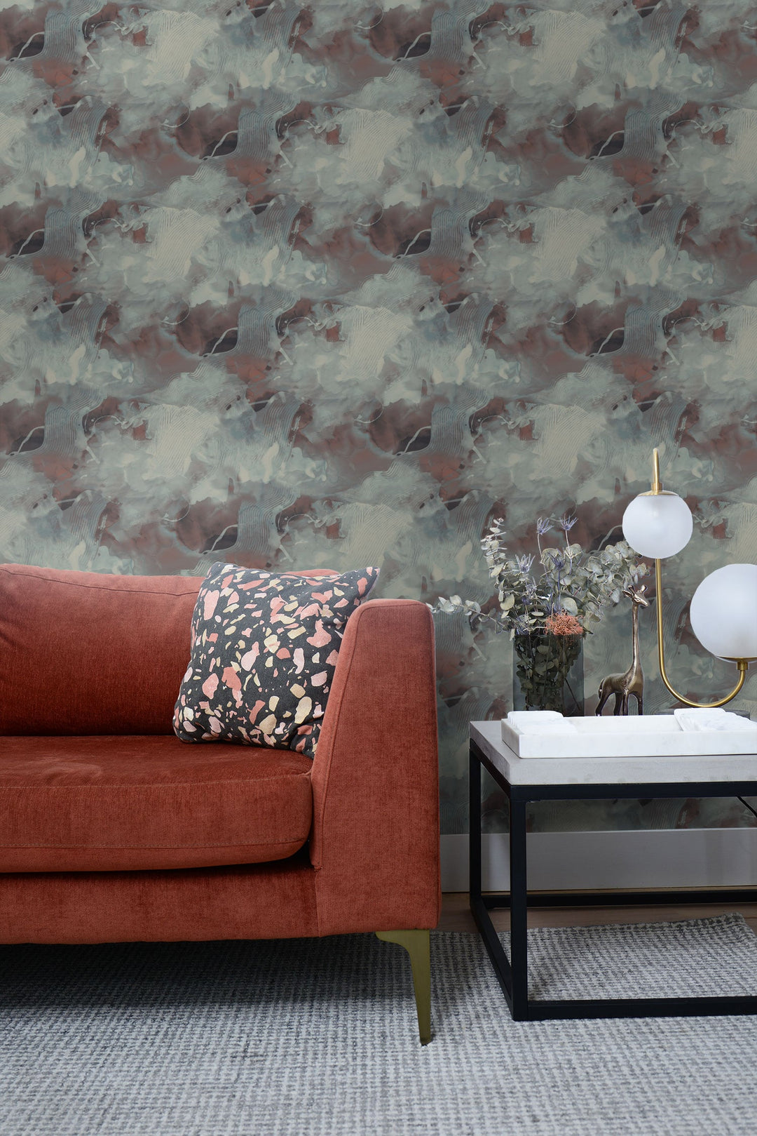 Notch Trowel Abstract Garnet and Deep Sea LW50201 by Seabrook Designs Designer Wallpaper