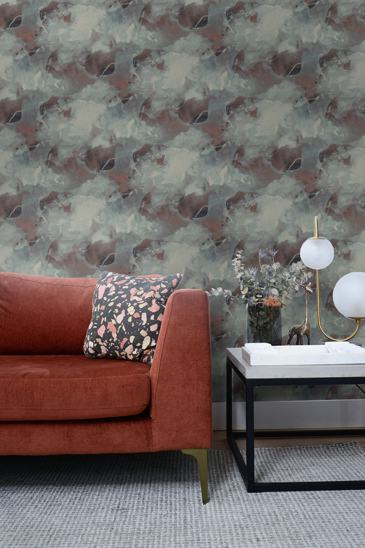 Notch Trowel Abstract Garnet and Deep Sea LW50201 by Seabrook Designs Designer Wallpaper