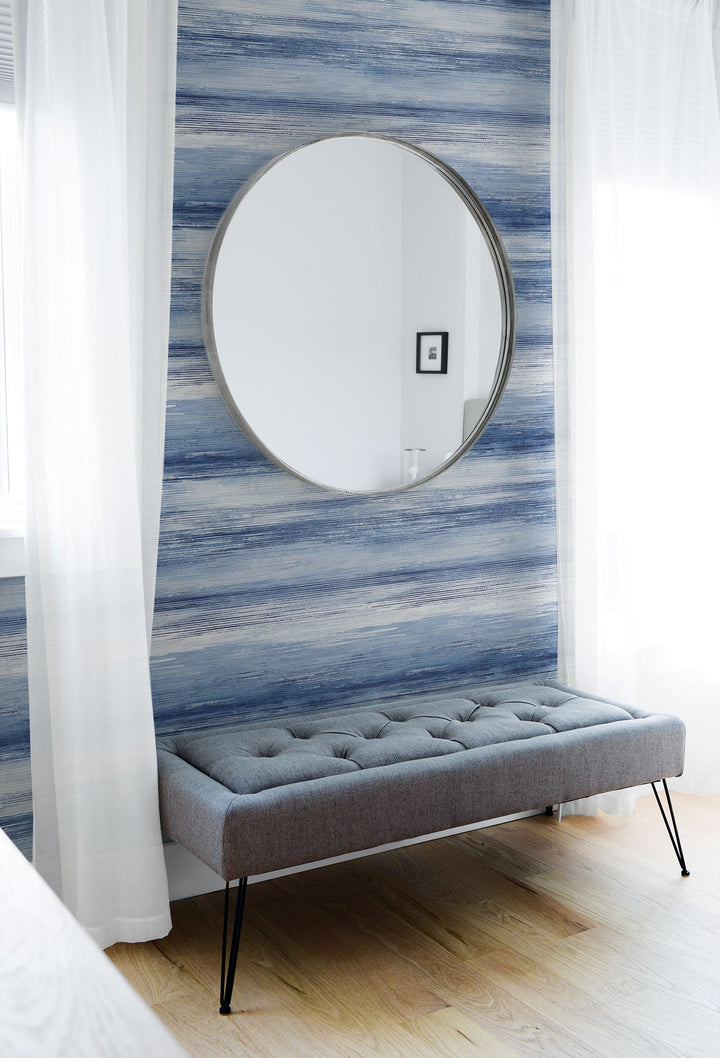 Sunset Stripes Moody Blue and Frost LW50402 by Seabrook Designs Designer Wallpaper
