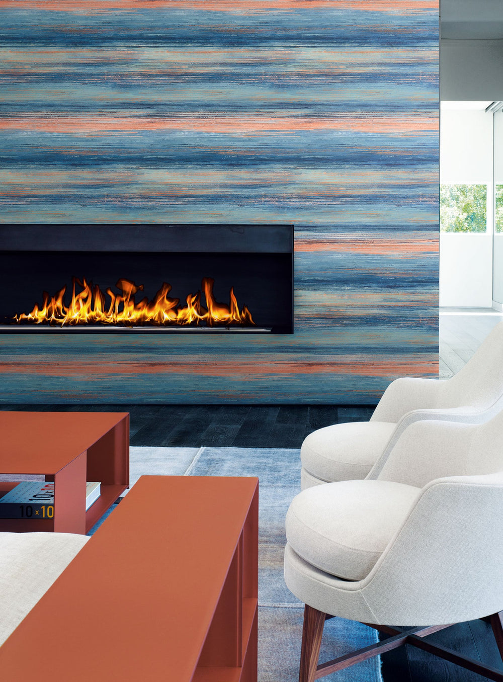 Sunset Stripes Blueberry and Vermillion Orange LW50406 by Seabrook Designs Designer Wallpaper