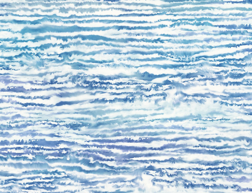 Watercolor Waves French Navy and Aqua LW50502 by Seabrook Designs Designer Wallpaper