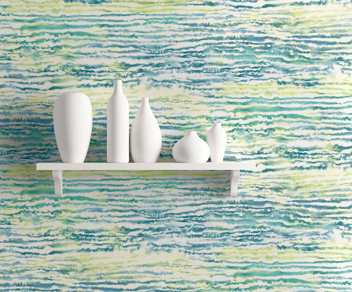 Watercolor Waves Deep Sea and Spring Green LW50504 by Seabrook Designs Designer Wallpaper