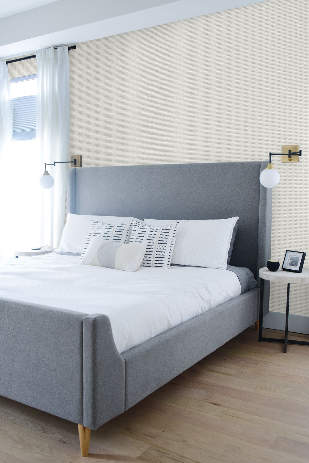 Faux Wool Weave Metallic Silver and Ivory LW51008 by Seabrook Designs Designer Wallpaper