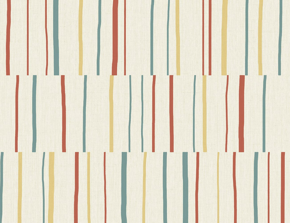 Block Lines Vermillion, Sunflower, and Teal LW51201 by Seabrook Designs Designer Wallpaper