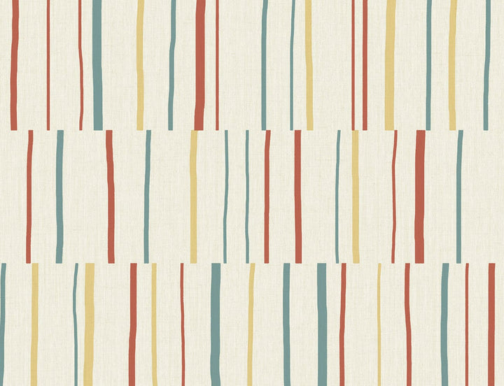 Block Lines Vermillion, Sunflower, and Teal LW51201 by Seabrook Designs Designer Wallpaper