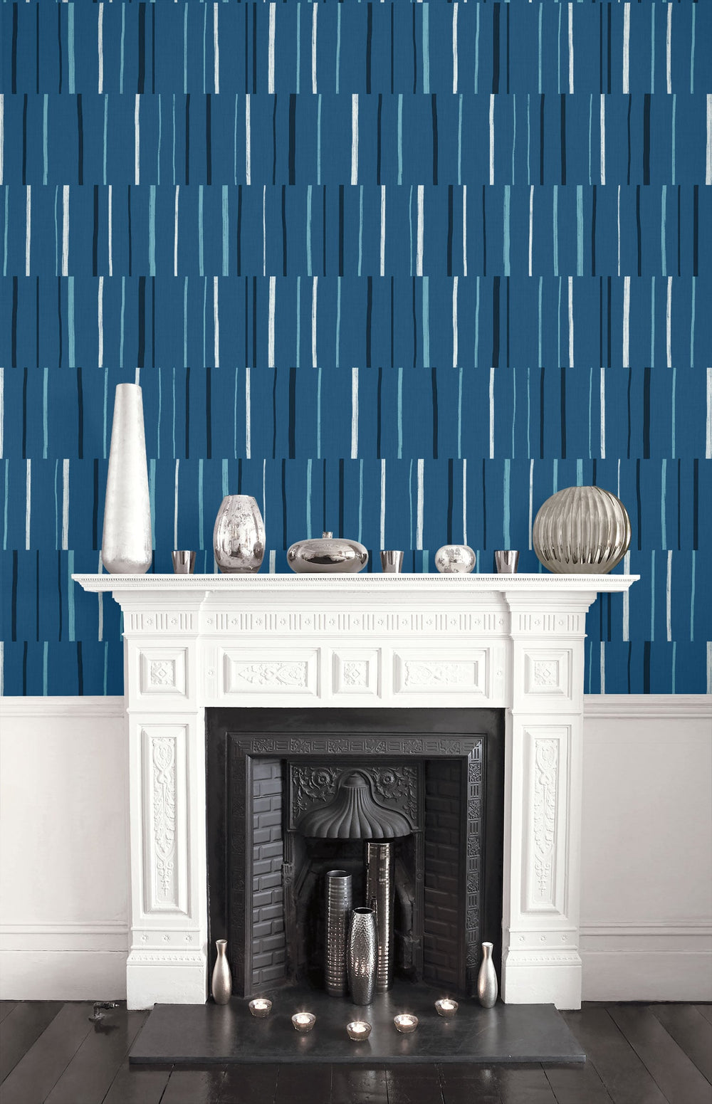Block Lines Blueberry, Midnight, and Blue Skies LW51202 by Seabrook Designs Designer Wallpaper