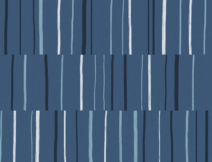Block Lines Blueberry, Midnight, and Blue Skies LW51202 by Seabrook Designs Designer Wallpaper