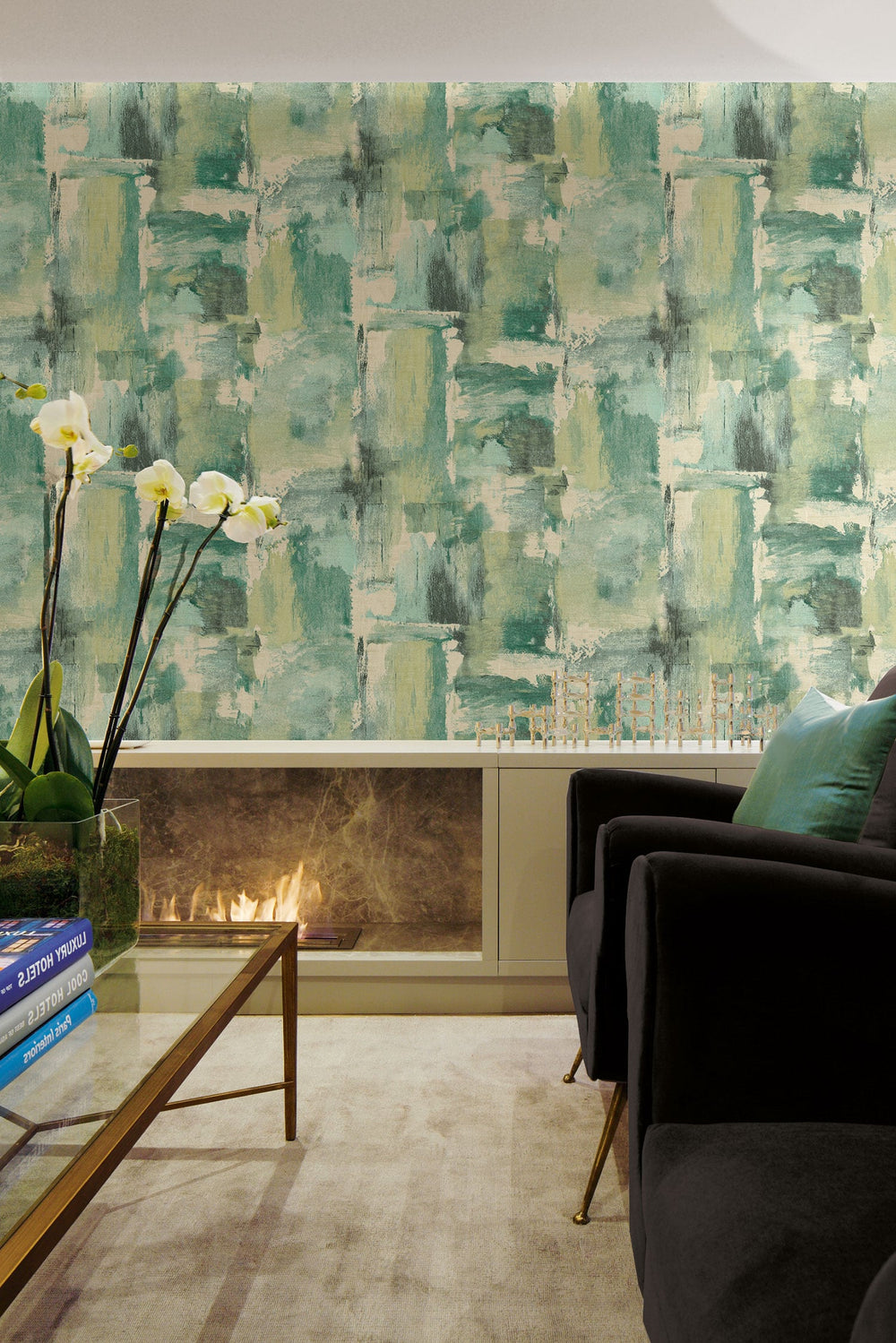 Dry Brush Faux Everglades and Moss Green LW51304 by Seabrook Designs Designer Wallpaper