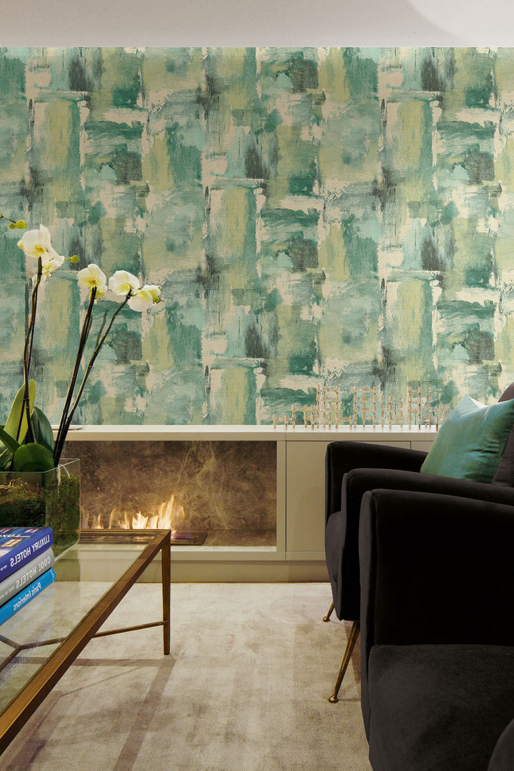 Dry Brush Faux Everglades and Moss Green LW51304 by Seabrook Designs Designer Wallpaper
