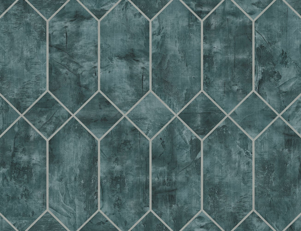 Geo Faux Emerald and Metallic Silver LW51604 by Seabrook Designs Designer Wallpaper