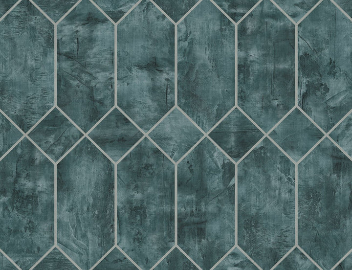Geo Faux Emerald and Metallic Silver LW51604 by Seabrook Designs Designer Wallpaper