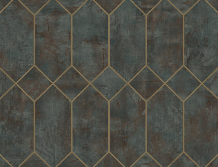 Geo Faux Rust, Forest Green, and Metallic Gold LW51606 by Seabrook Designs Designer Wallpaper