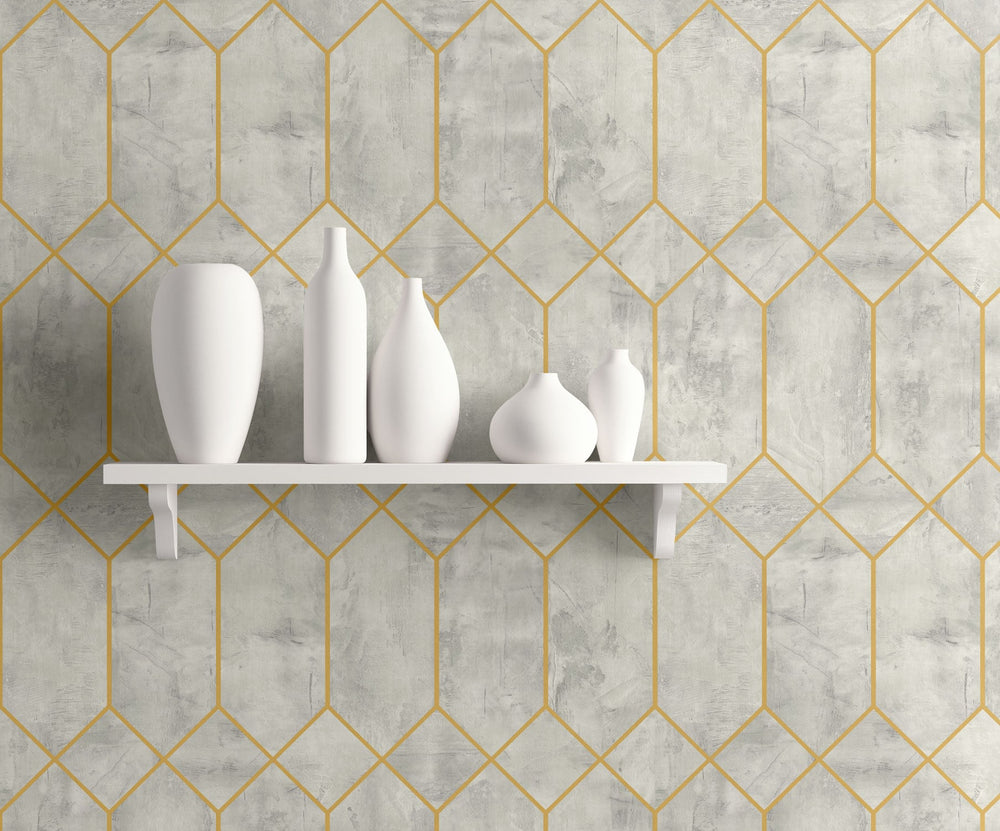 Geo Faux Silver Birch and Metallic Gold LW51610 by Seabrook Designs Designer Wallpaper