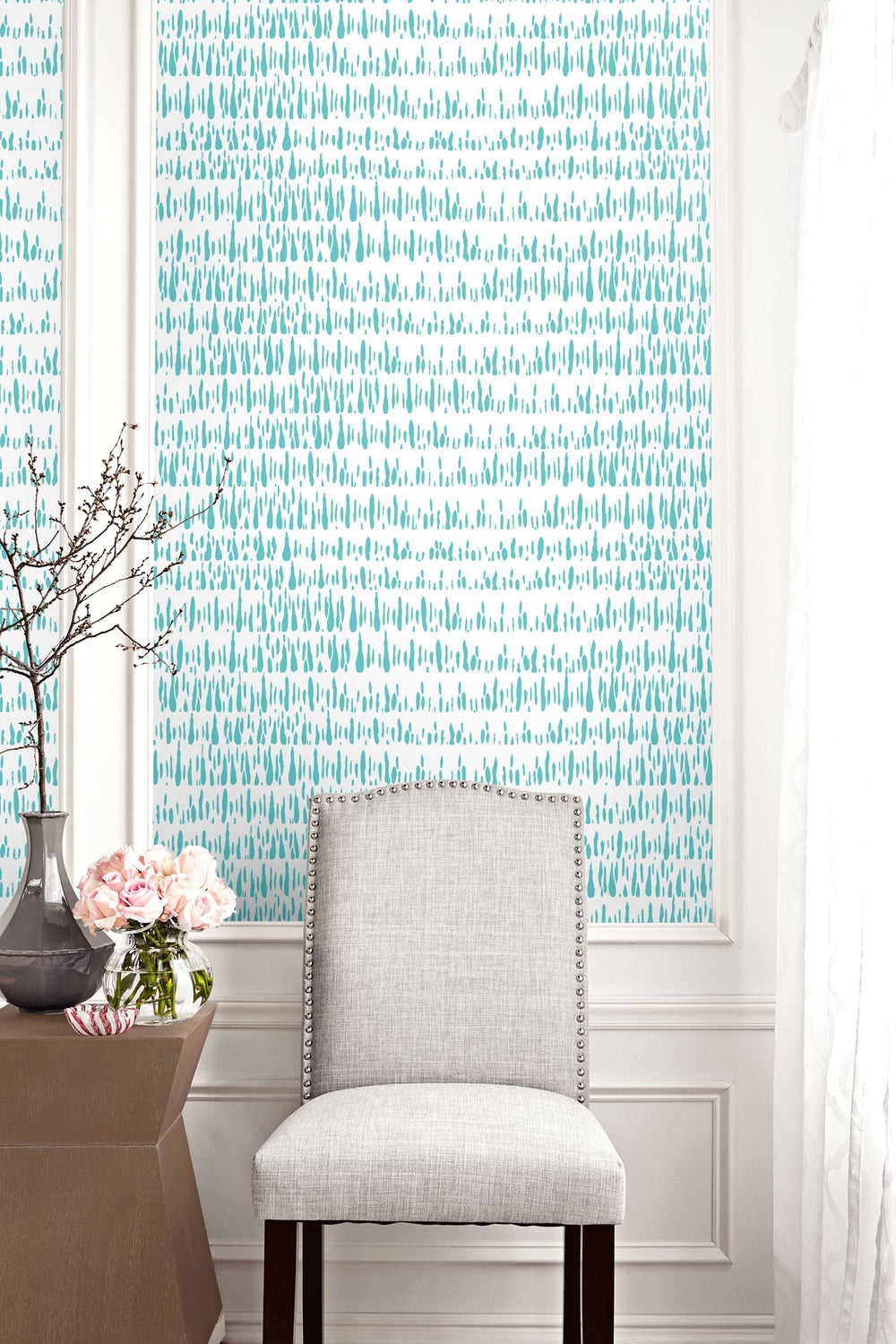 Brush Marks Teal and White LW51804 by Seabrook Designs Designer Wallpaper