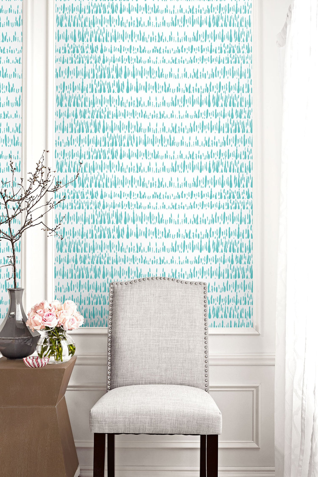 Brush Marks Teal and White LW51804 by Seabrook Designs Designer Wallpaper