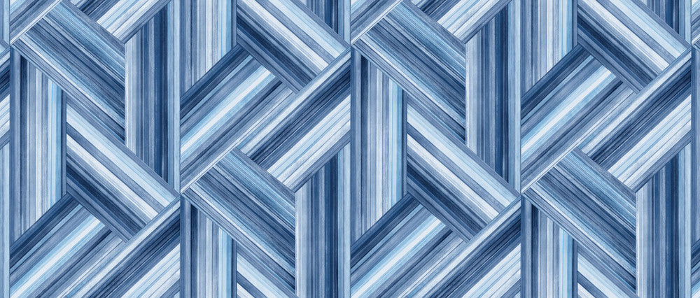 Geo Inlay Fabric Denim and Sky Blue LW51902F by Seabrook Designs Designer Fabric