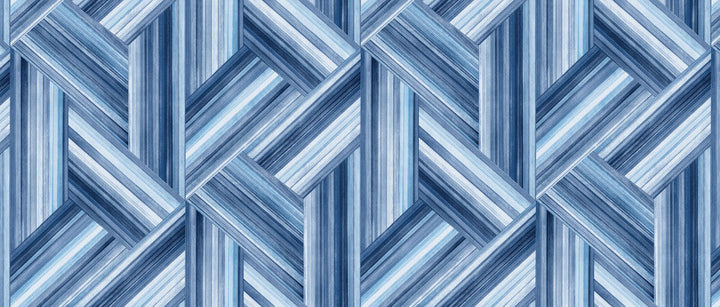 Geo Inlay Fabric Denim and Sky Blue LW51902F by Seabrook Designs Designer Fabric