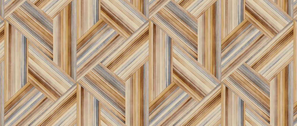 Geo Inlay Fabric Saddle Brown and Steel LW51906F by Seabrook Designs Designer Fabric
