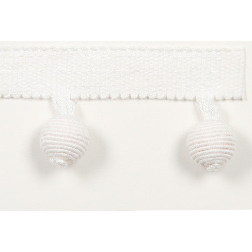 Le Lin Beaded Fringe - White by Europatex Designer Fabric Le Lin Collection 63% Linen / 37% Rayon China See Sample Horizontal: N/A and Vertical: N/A 1.46 inches  - Swanky Fabrics -