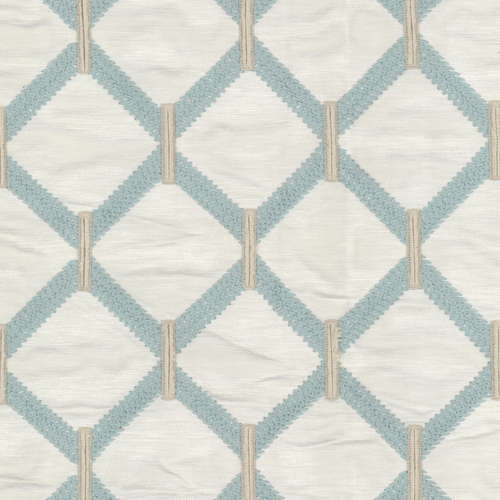 Maxwell 3 Moonstone by Stout Designer Fabric RAINBOW LIBRARY BREEZE/AEGEAN 71%POL 29%COT %VEMB INDIA Horizontal: 6.375 and Vertical: 6.375 52 in - Swanky Fabrics -
