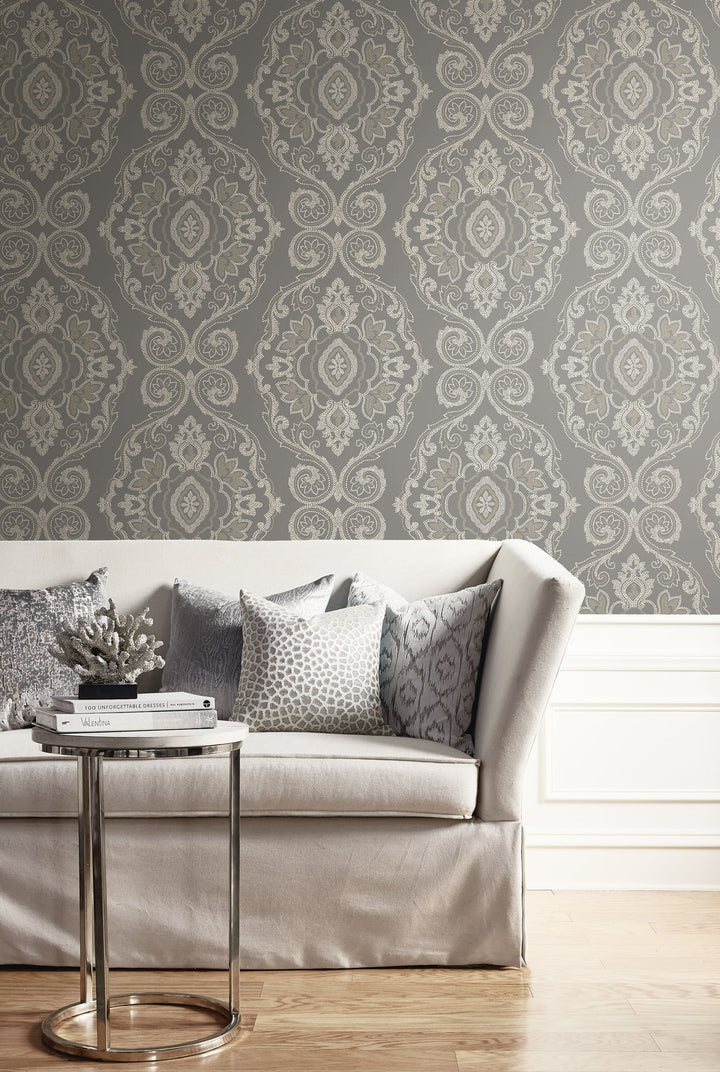Nautical Damask Black Sands MB30300 by Seabrook Designs Designer Wallpaper