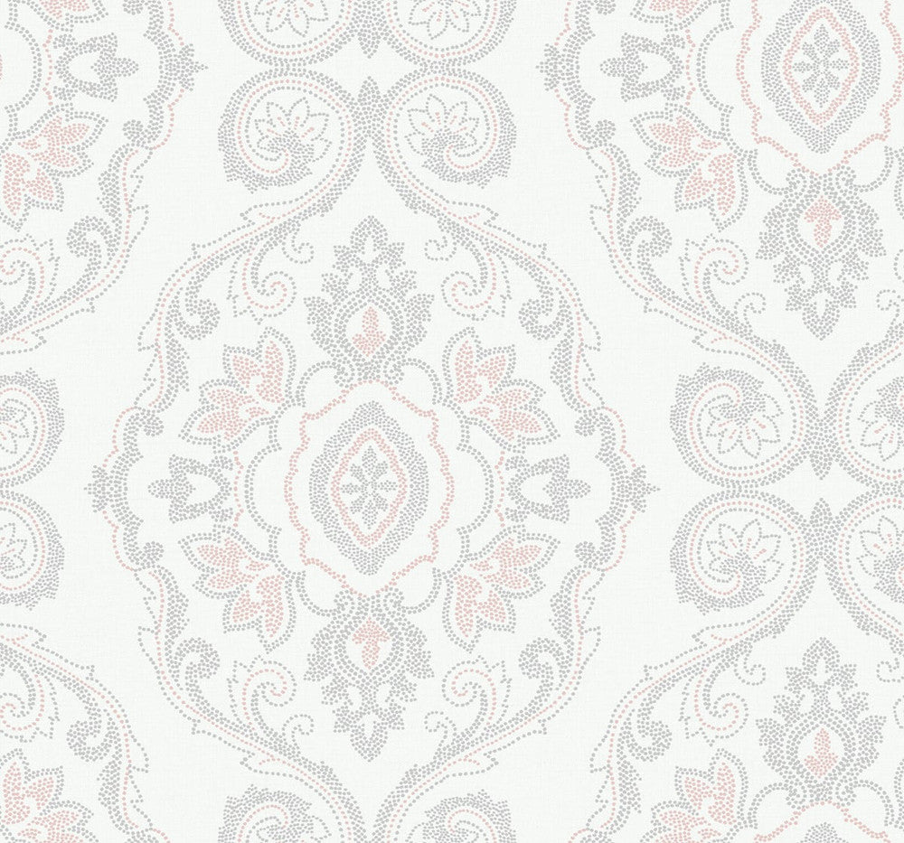 Nautical Damask Pink Sunset MB30301 by Seabrook Designs Designer Wallpaper