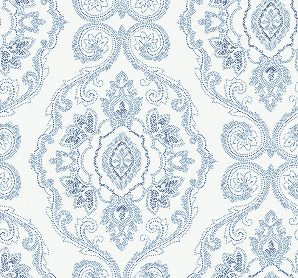 Nautical Damask Coastal Blue MB30312 by Seabrook Designs Designer Wallpaper