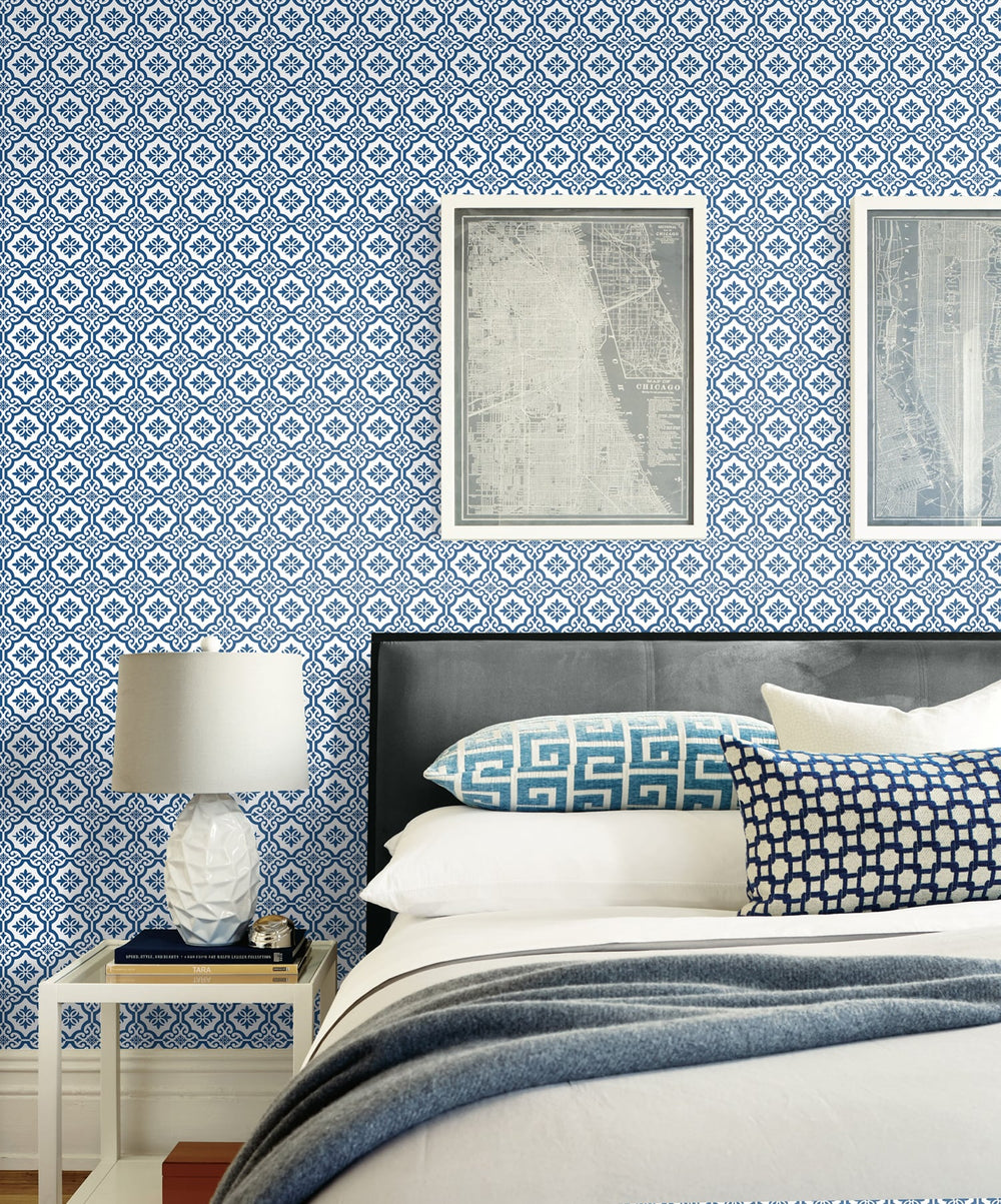 Coastal Tile Coastal Blue MB31702 by Seabrook Designs Designer Wallpaper