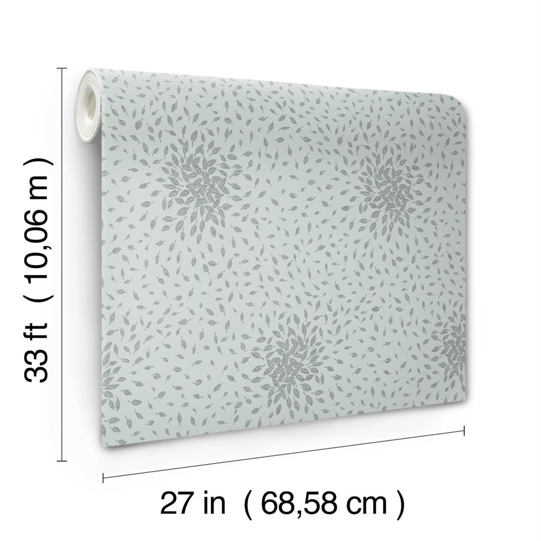 Petite Leaves Spa & Silver Wallpaper by Antonina Vella Designer
