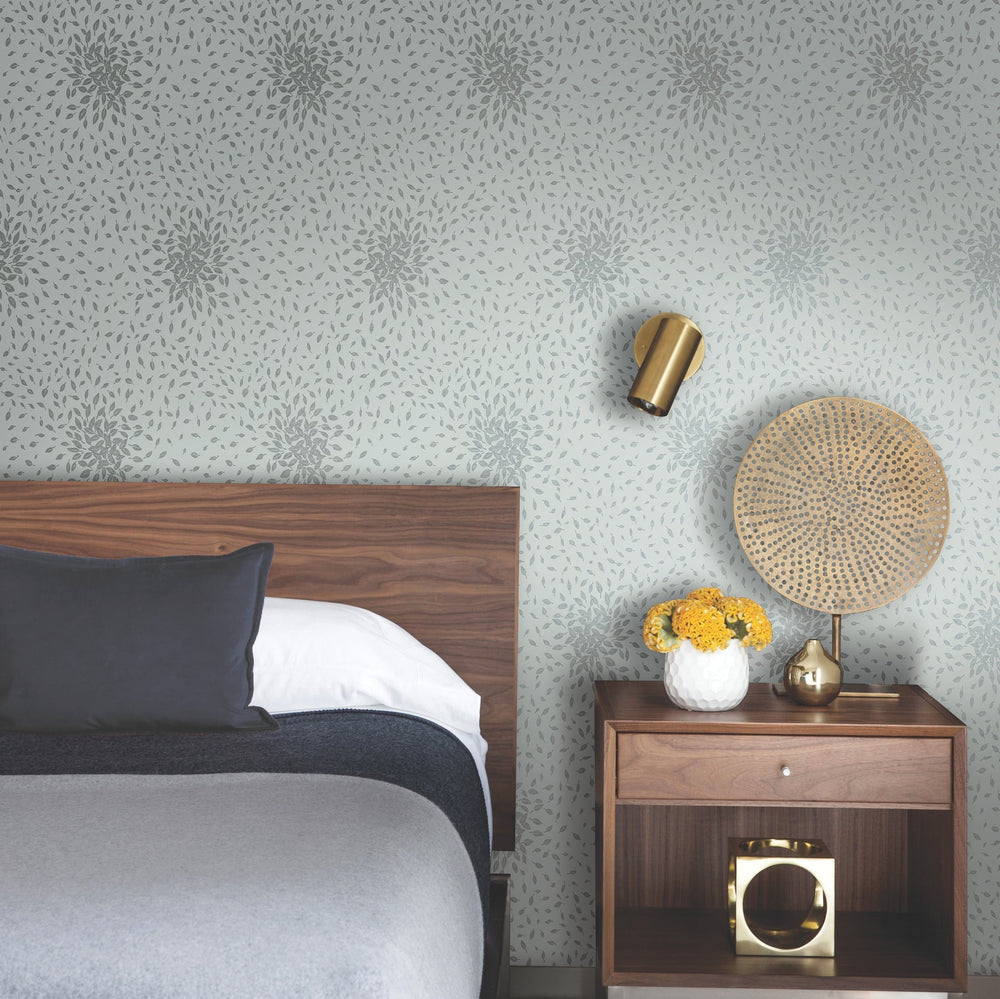 Petite Leaves Spa & Silver Wallpaper by Antonina Vella Designer