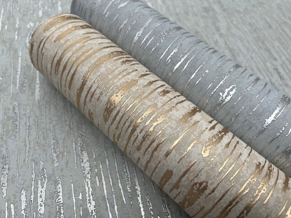Metallic Cascade Pale Green & Silver Wallpaper by Antonina Vella Designer