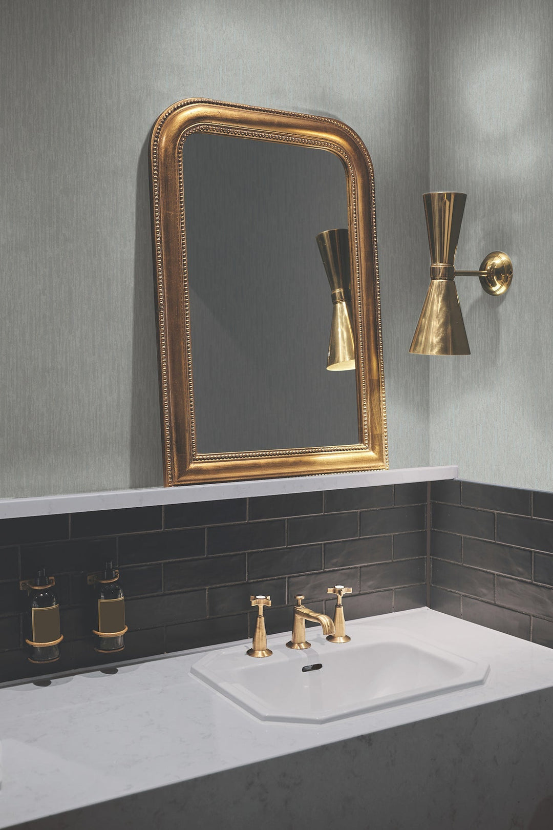 Metallic Cascade Spa & Silver Wallpaper by Antonina Vella Designer