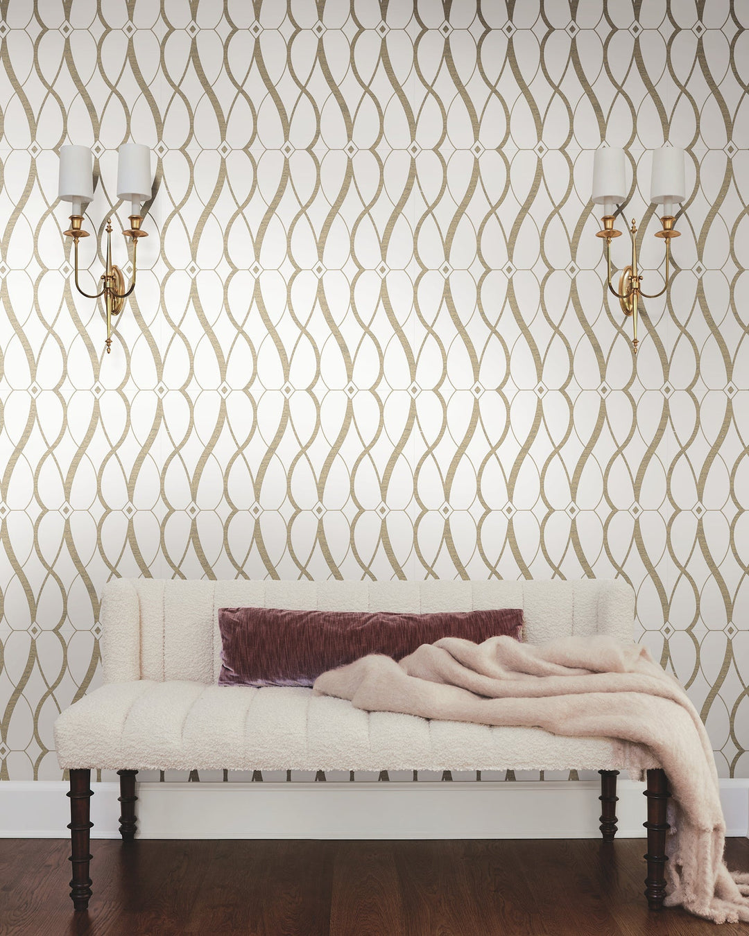 Graceful Geo Cream & Gold Wallpaper by Antonina Vella Designer