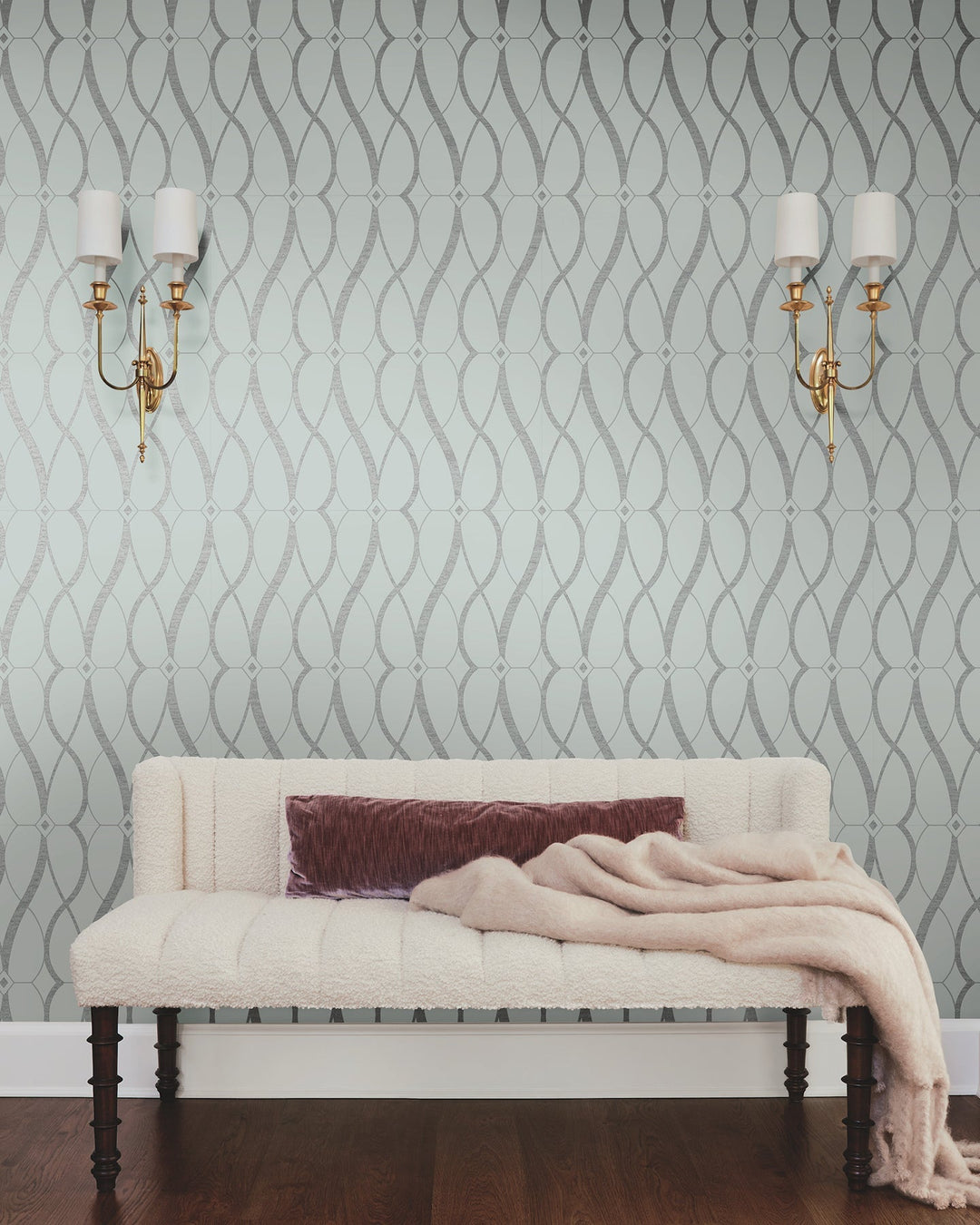 Graceful Geo Spa & Silver Wallpaper by Antonina Vella Designer